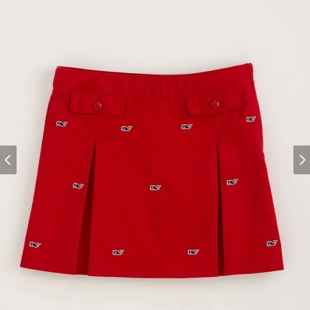 Vineyard Vines girls red embroidered whales pleated skirt